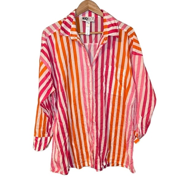 Beach Riot Pink and Orange Striped Button Down Shirt - Picture 4 of 11